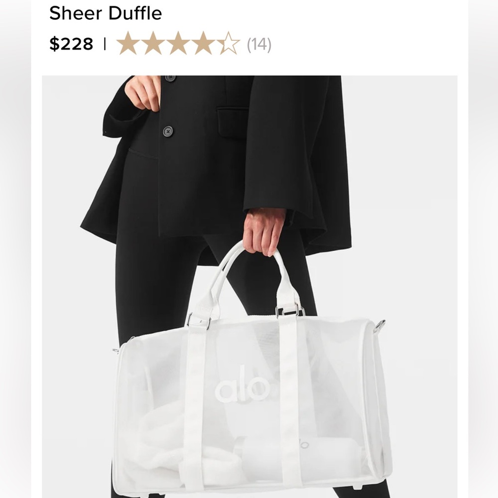 NEW ALO sheer white duffle bag